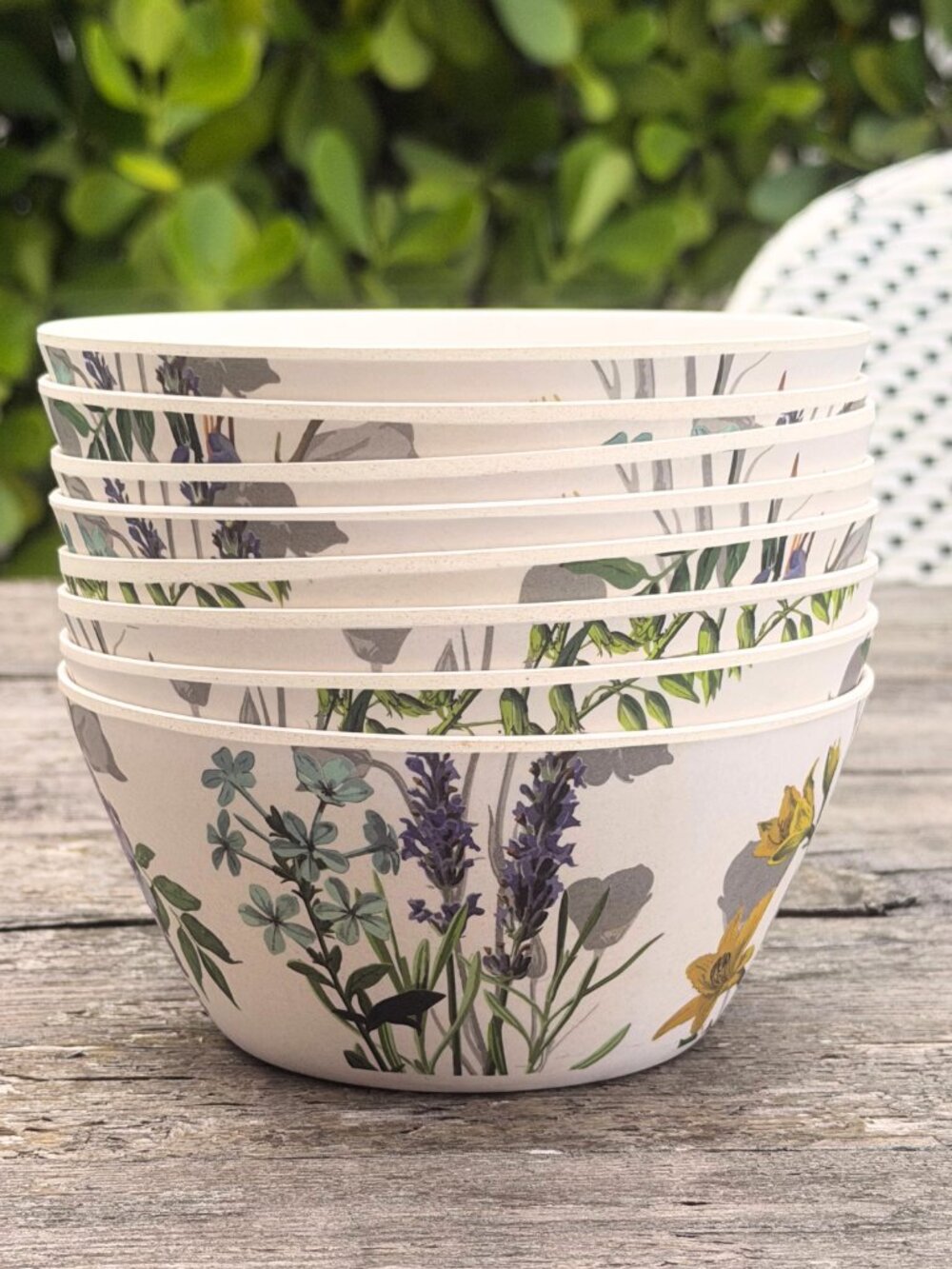 Set of 8 MELAMINE Botanical Floral Bowls Outdoor Dining Dishes Shabby Chic Decor